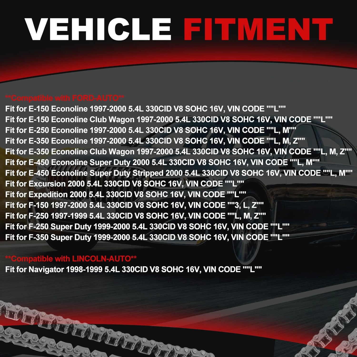 Timing Chain Kit 5.4L Fit for F-150 1997-2001 for F-250 1997-1999 for F-250/350 Super Duty 1999-2001, for E150 E250 E350 E450 97-01, for Expedition-auto 1997-2001 Car Engine Components