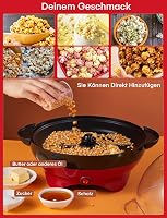FOHERE 5,5 L aparat de făcut popcorn roșu pentru acasă, strat antiaderent, pentru preparare cu zahăr și unt, suprafață de încălzire detașabilă, silențios, rapid, capac mare tip bol 3