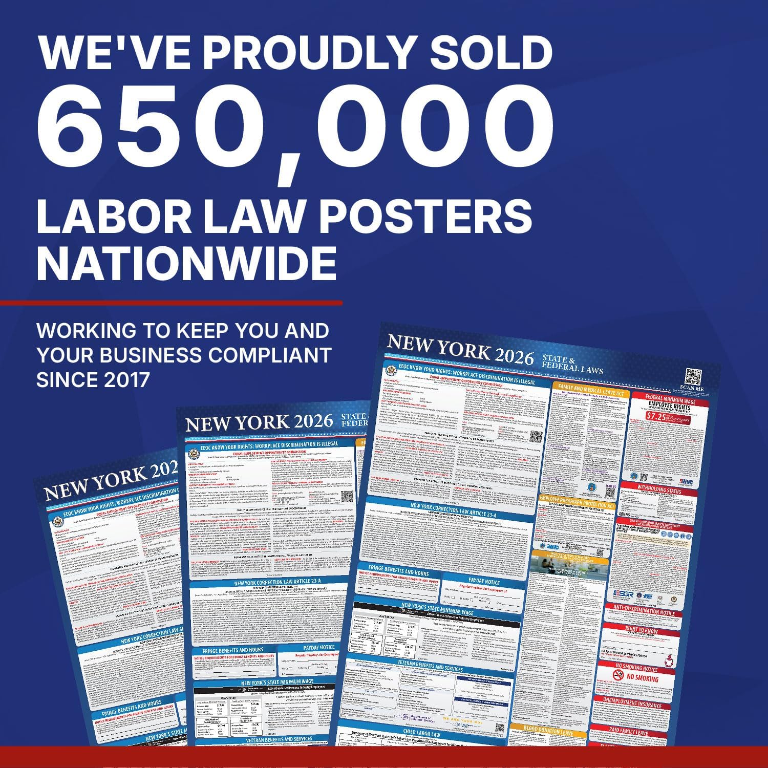 2026 New York State and Federal Labor Law Poster - OSHA Workplace Compliant - Mandatory Regulations Posting for Employees - All-In-One Required Compliance Posting 17" x 40" Laminated (Heavy-Duty English)