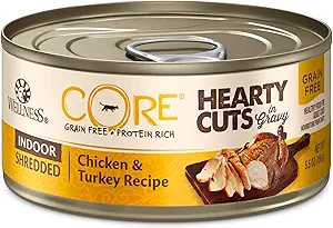 Wellness CORE Hearty Cuts Natural Grain Free Wet Canned Cat Food, Whitefish & Salmon, 5.5-Ounce Can (Pack of 24)