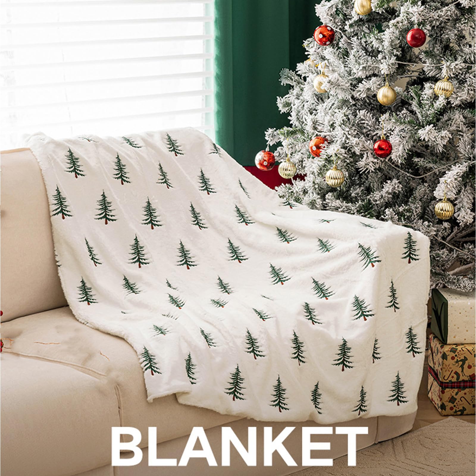 Manta navideña bordada con patrón de pino para decoración de sofá, cama, manta de felpa de felpa de Navidad