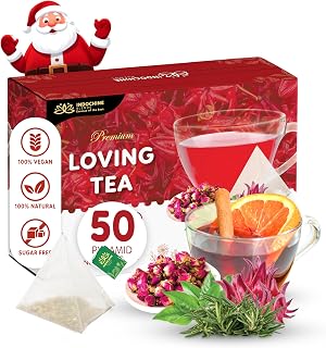 Indochine Blends Loving Tea | Hibiscus Tea Bags | Hibiscus & Organic Rosemary, Black Tea, Rose | Sugar-Free, Caffeine-Free Herbal Tea for Relaxation | 4.4 oz | 50 Corn-Fiber Pyramid Bags | Christmas gifts for tea lovers & Stocking Stuffers men or women