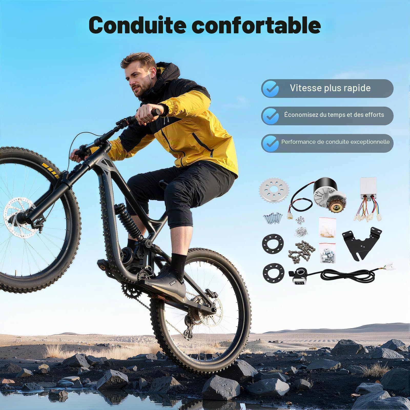 Kit de conversion de vélo électrique, 350 W, 36 V, kit d'accélérateur à pouce, conversion avec chaîne et accélérateur à pouce, pour montage de vélo