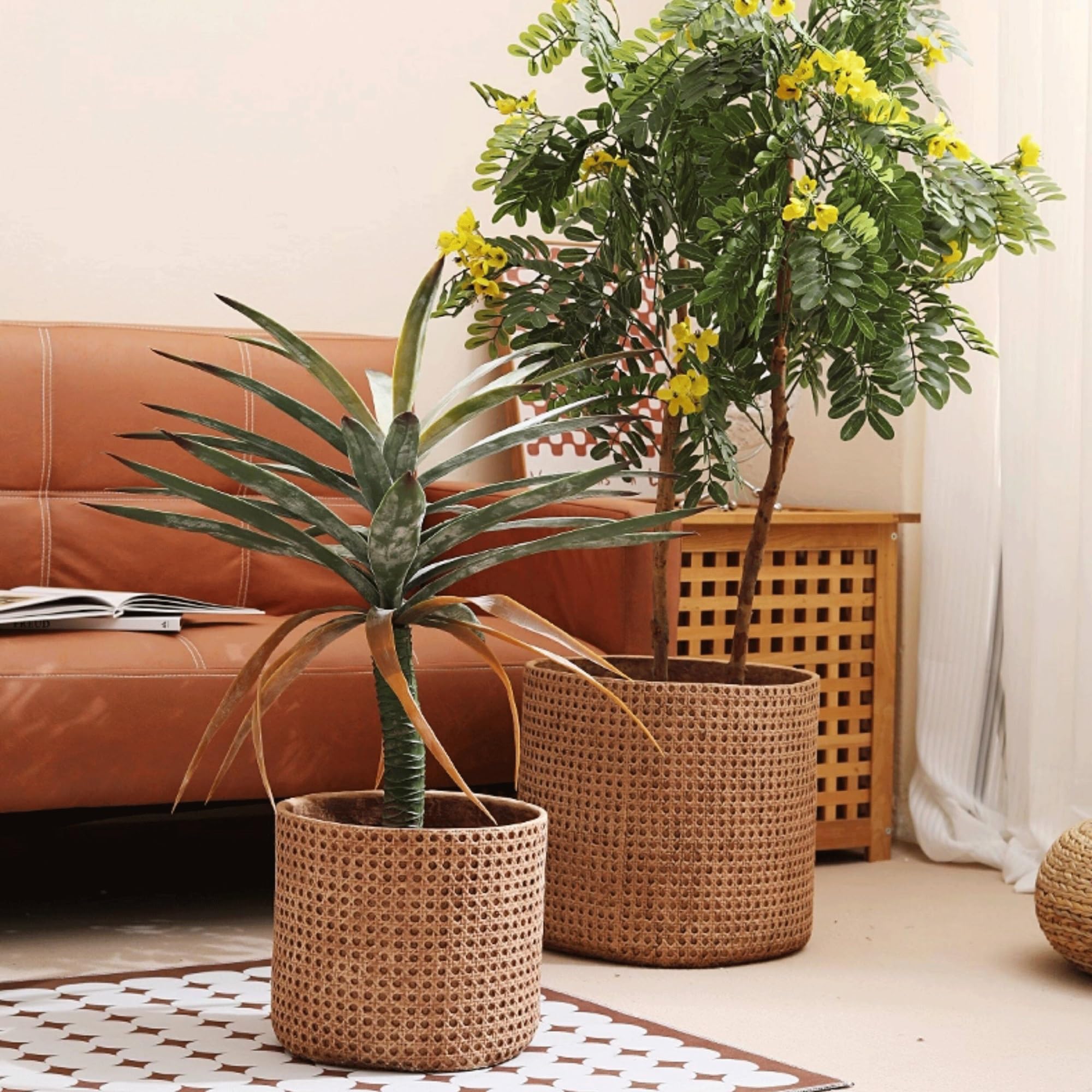 Doniczki Large Bamboo-Style Woven Nordic Terracotta Floor Planter For Indoor Plants, Lemon Trees, And Flowers(Duży)