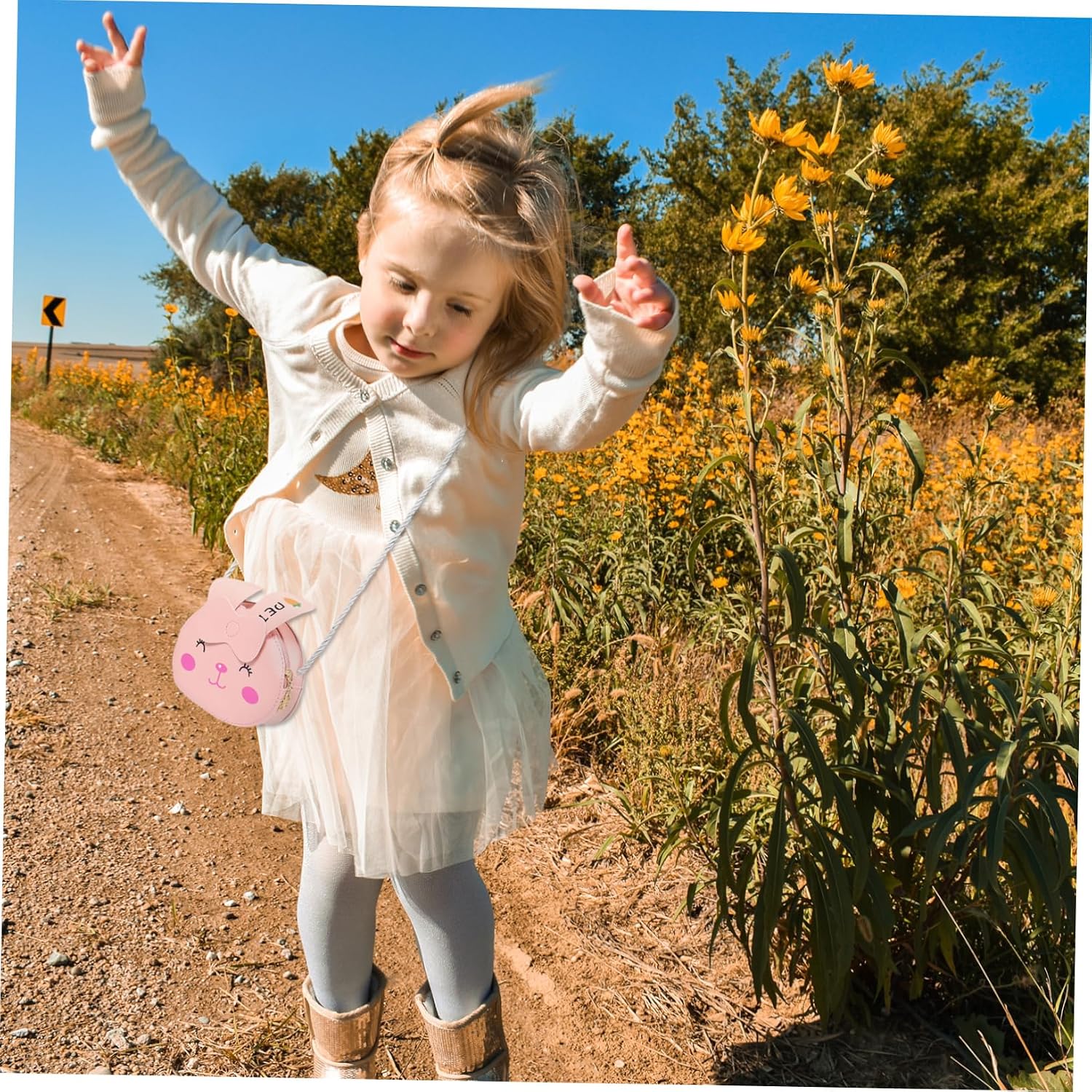 Single Shoulder Bag Pink Kids Cartoon PU Leather Portable