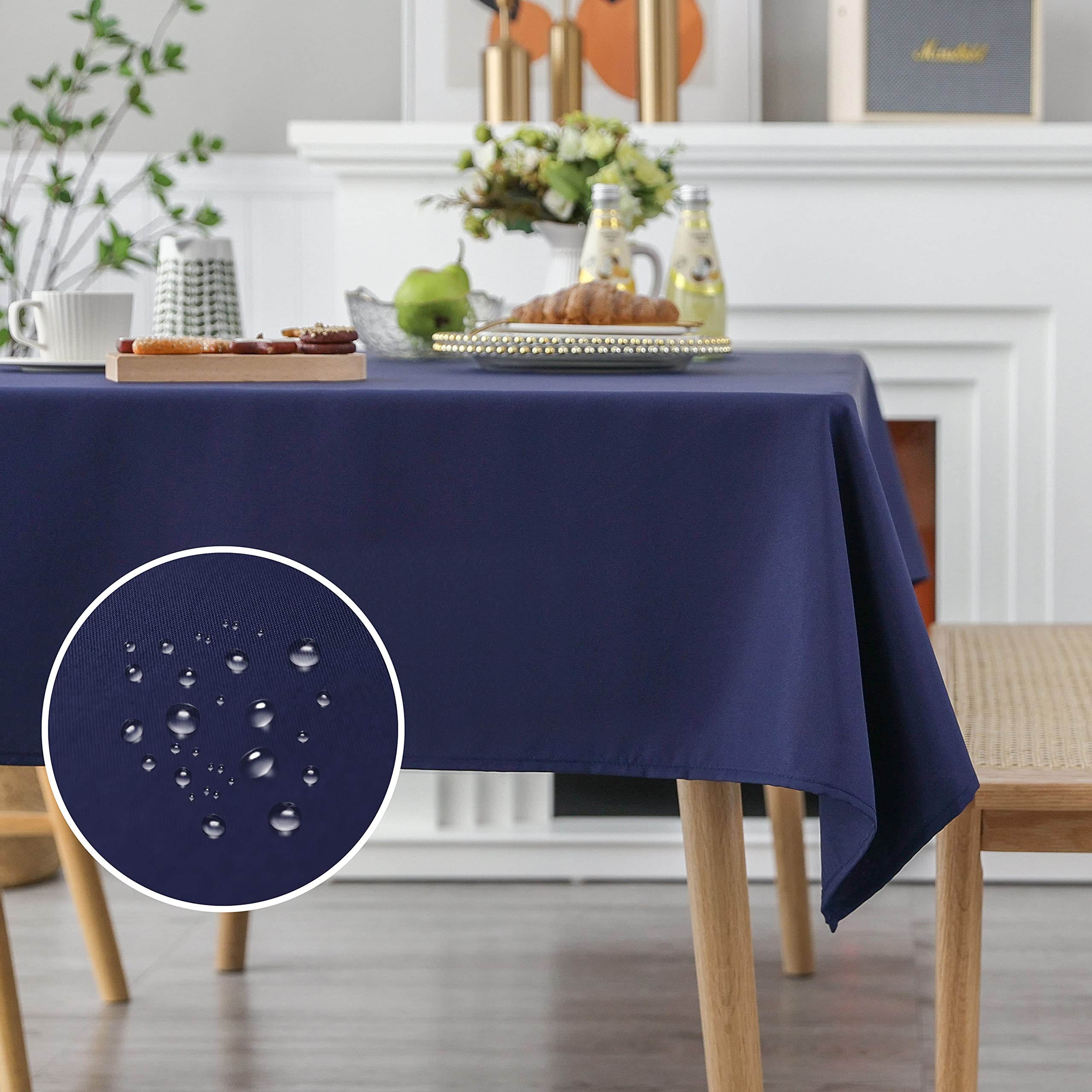 Demetex Waterproof Tablecloth 152cm x 213cm Blue Rectangular Table Cloth Wipe Clean Fabric Table Cover for Party Birthday Dinner, 152 x 213 cm, 1 Pc, Navy Blue