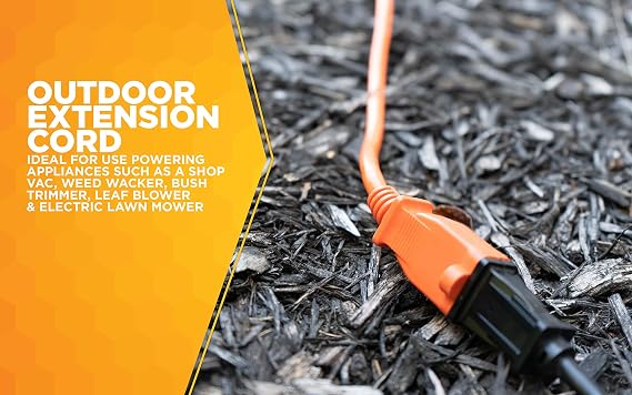 Southwire Woods 50ft Outdoor Extension Cord Bright Orange, 16/2 Two-Prong Durable SJTW Jacket for Landscaping & Light-Duty Power Molded Plug