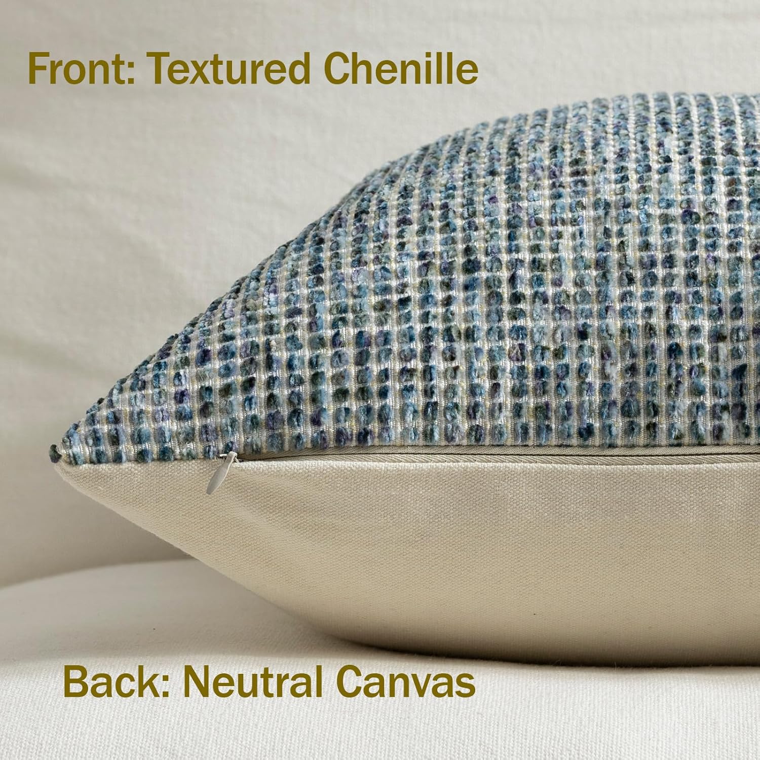 Pack of 2 Neutral Throw Pillow Covers 20x20 Boho Textured Dots Stripe Chenille Square Decorative Pillow Cases Accents for Living Room Couch Bed Farmhouse Home Decor, Turquoise Blue
