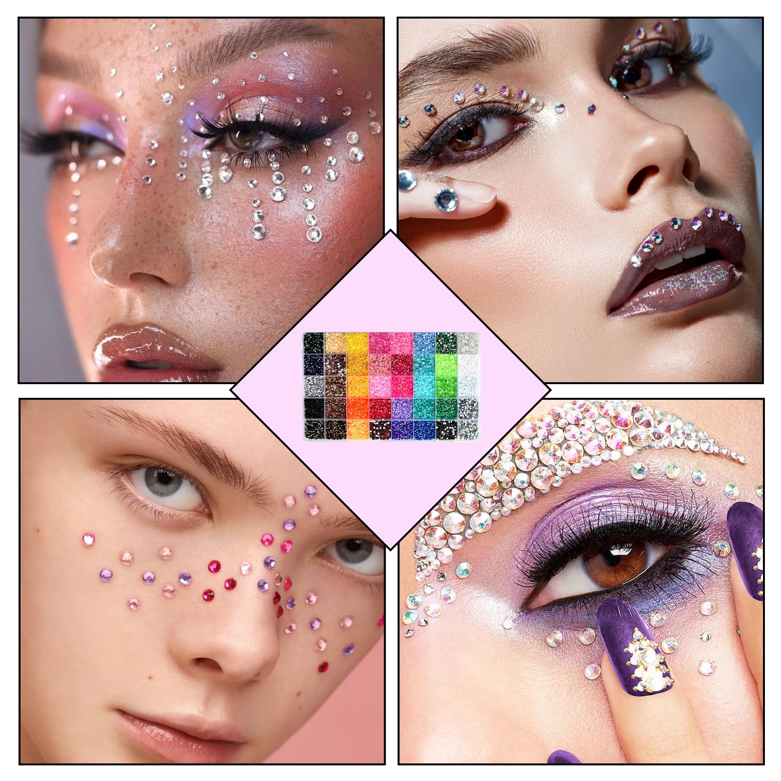 Brillantini Unghie 32000 Pcs 40 Colori Rhinestones 3mm, Cristalli per Bigiotteria e Nail Art, Decorazioni Unghie e Brillantini Viso con Pinzetta e pastello (Senza Colla)
