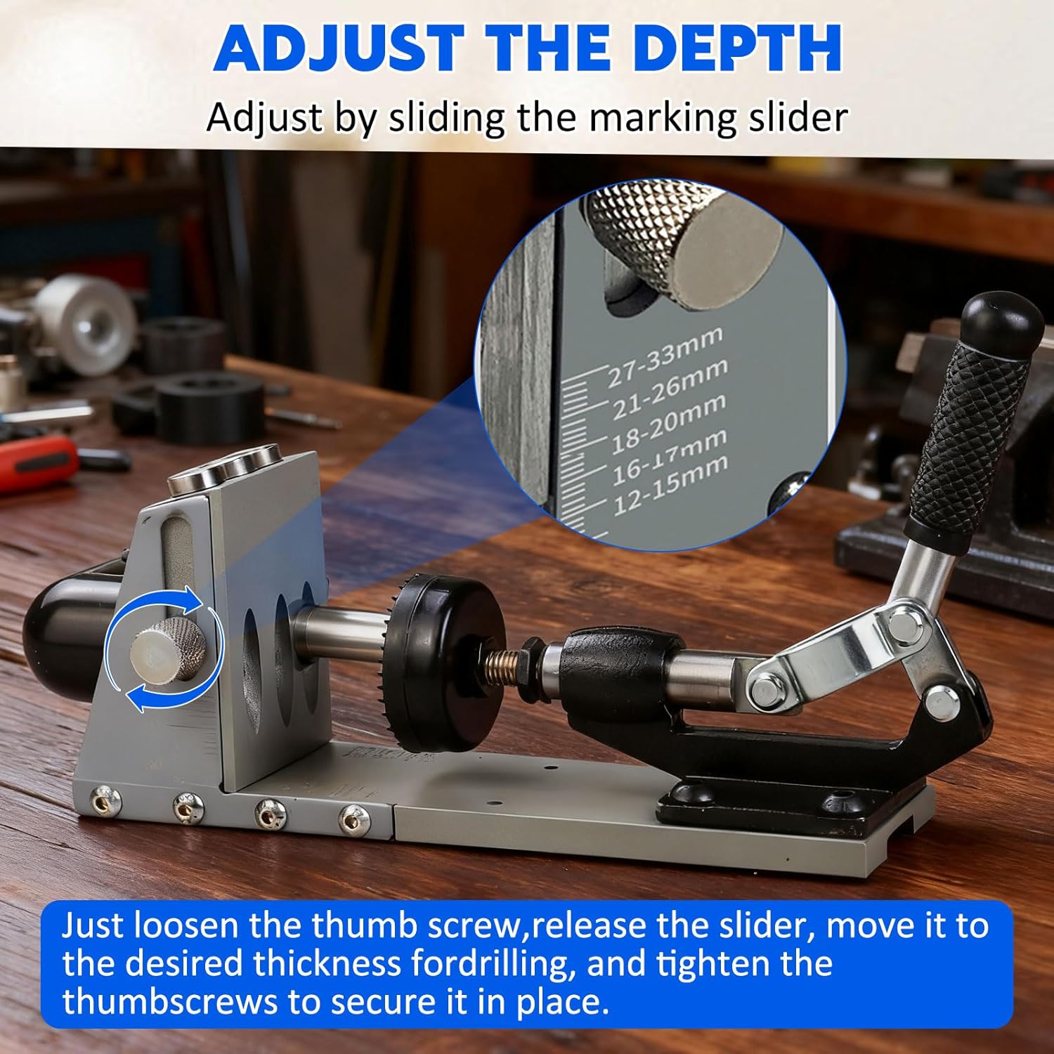 Pocket Hole Jig Kit with Dust Collection,Professional Adjustable Pocket Screw Jig 15° Angled Holes,Versatile Drill Guide Jig for Materials 1/2" to 1-3/4" Thickness