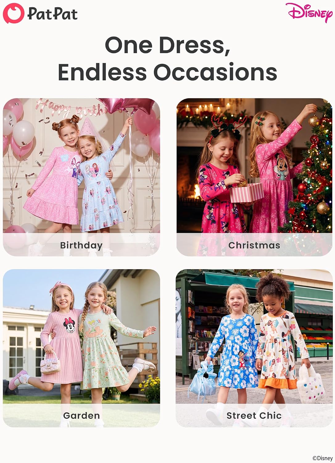Disney Girls Long Sleeve Dress Tiered Skirt Fall Winter Clothes Outfit 2-9Y
