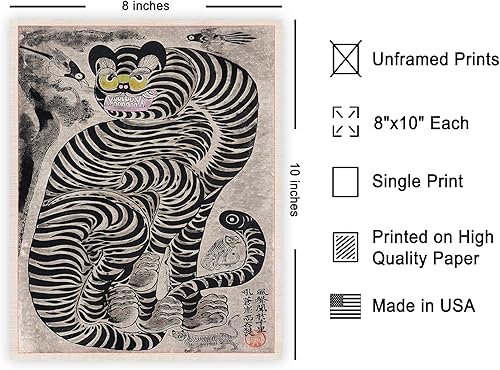 Miniatura 2 de Poster Master Póster vintage de tigre talismánico y urracas, impresión de arte popular retro, arte japonés, regalo para hombres y mujeres, gran