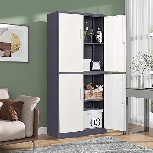 Miniatura 2 de SISESOL Gabinete de almacenamiento con puertas y estantes, gabinete de almacenamiento de metal de 71 pulgadas con puerta de bloqueo ajustable,