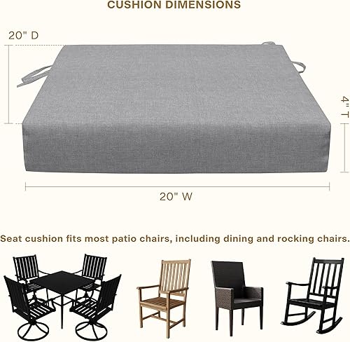 Miniatura 6 de Honeycomb Juego de 2 cojines de asiento para exteriores, 20 x 20 pulgadas, texturizados, color gris platino, cojines para sillas de comedor para