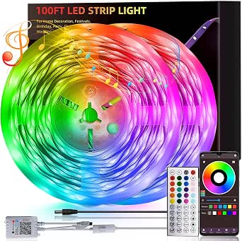 HBOWMDJIA 100ft Led Lights for Bedroom, Led Strip Lights Music Sync Corlor Changing, Led Light Strip with Remote & App Control RGB Strip, Led Lights for Room Dorm Home Classroom Ceiling Decor