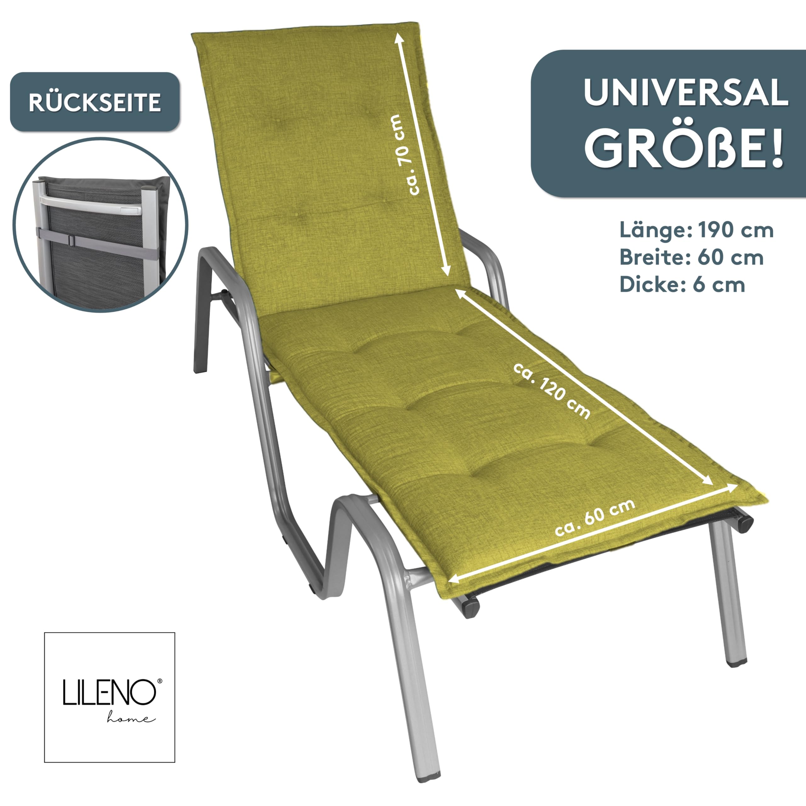 LILENO HOME Liegenauflage mit Kopfkissen perfekt für Strandliege
