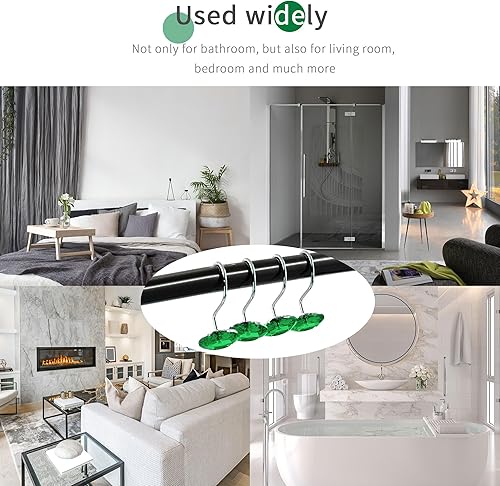 Miniatura 6 de MitoVilla Anillos de ganchos de cortina de ducha verdes, ganchos de ducha de metal para cortina de ducha y forro verde esmeralda, anillos de ducha a