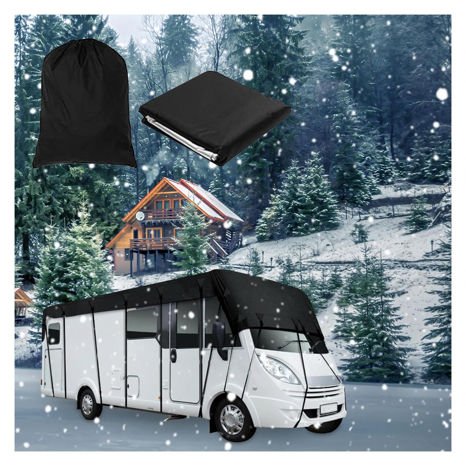 LKW-Wohnmobil-Abdeckung, 210D strapazierfähiges Oxford-Gewebe, Wind-, Regen- und schneefest, Dachabdeckung für Wohnmobile der Klasse C, Schwarz, 7 x 3 m