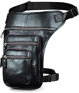 Le'aokuu Uomini Vera Pelle Sport All'aperto Hip Bum Marsupio Fanny Belt Gamba Coscia Borsa a Tracolla 3111
