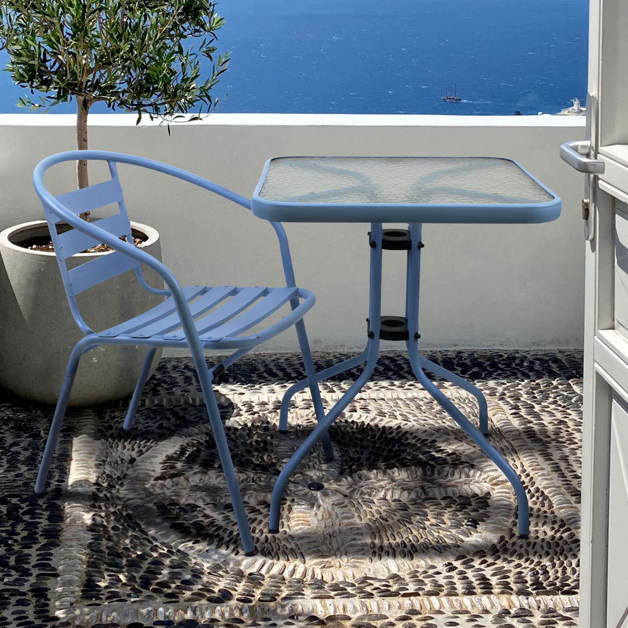 THE SECRET HOME - Pack de 2 Sillas de Aluminio con Reposabrazos para Jardín - Asiento de Exterior para Balcón, Terraza y Jardín (Modelo 1 - Azul)