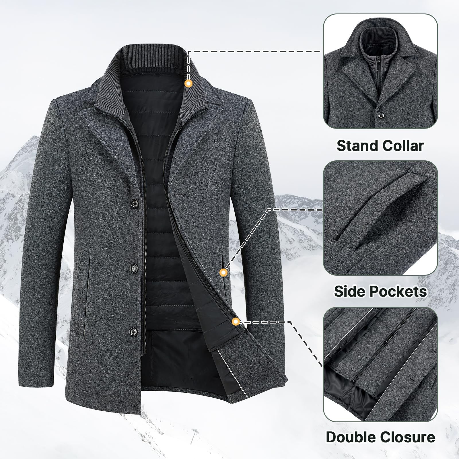 Cappotto umd gilet cappotto di lana spessa cappotto invernale caldo giacca, grigio., 3XL