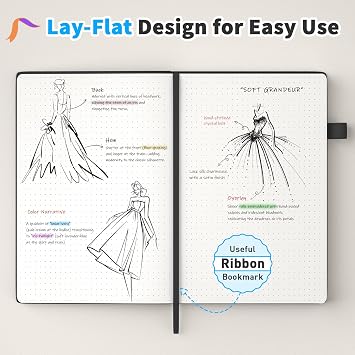 Smarpau A5 Dotted Journal Notebook, 180 Pages Hardback Dot Grid Notebook | Thick Paper for Writing, Leather Notepad for Office School Travel, Black