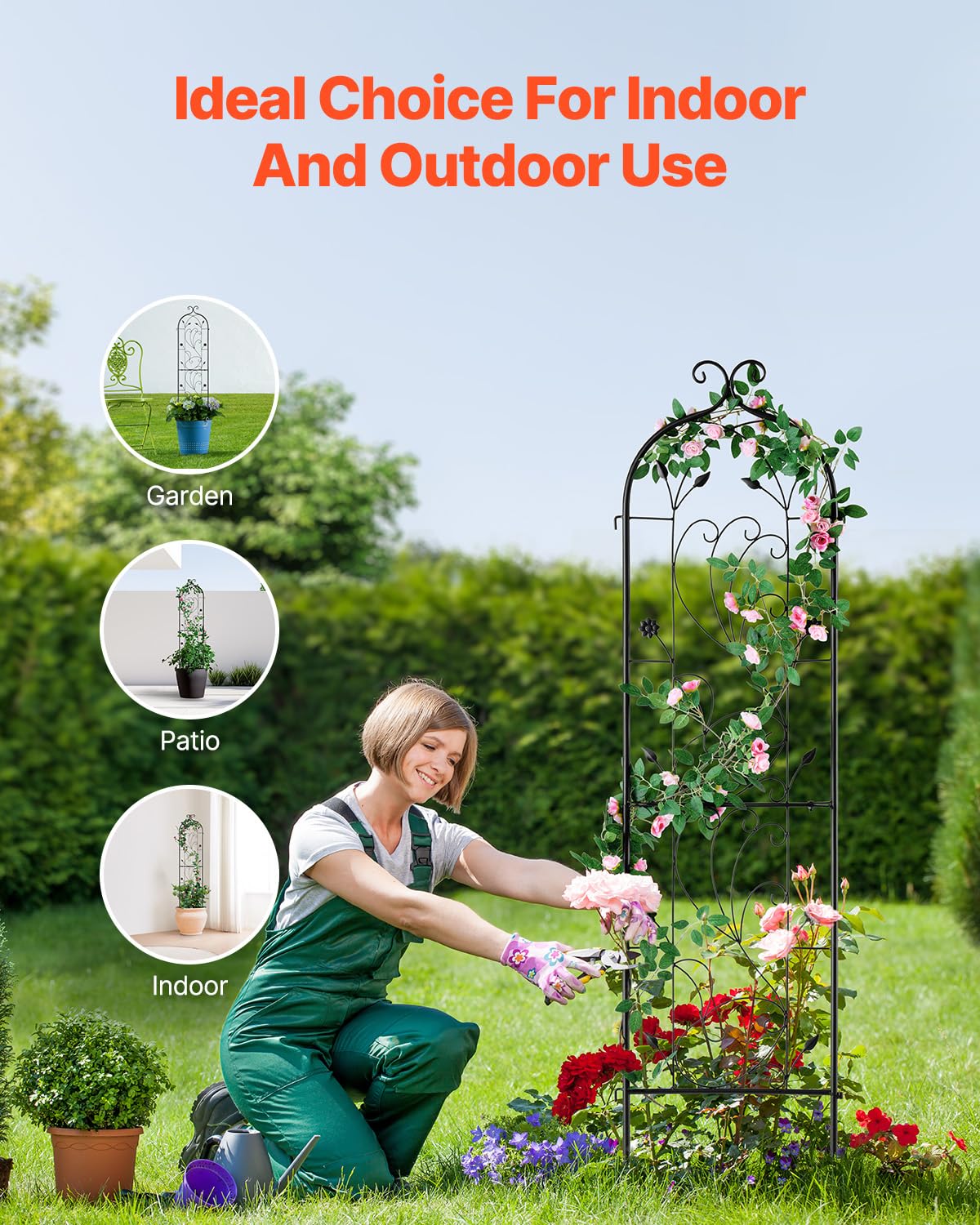 VEVOR Traliccio da Giardino Rampicanti per Piante Fiori in Metallo Antiruggine, Supporto per Traliccio per Rose Rampicanti da Esterno, Traliccio Decorativo per Clematide Alta per Cortili 38 x 152 cm
