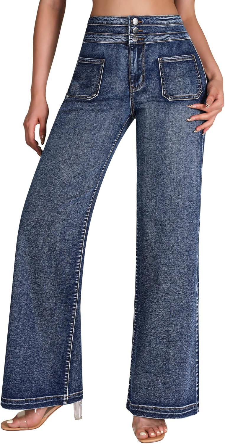 roswear Wide Leg Jeans Woman High Waist Stretchy Loose Denim Pants - Image 4