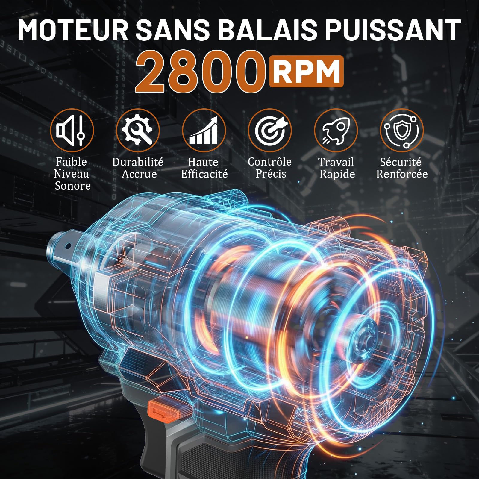 Clé à Choc Sans Fil 1000 Nm, Boulonneuse à Choc Électrique 21V avec 2 Batteries 4.0Ah et 6 Douilles, Moteur Brushless, pour Démontage de Roues, Mécanique Auto et Bricolage