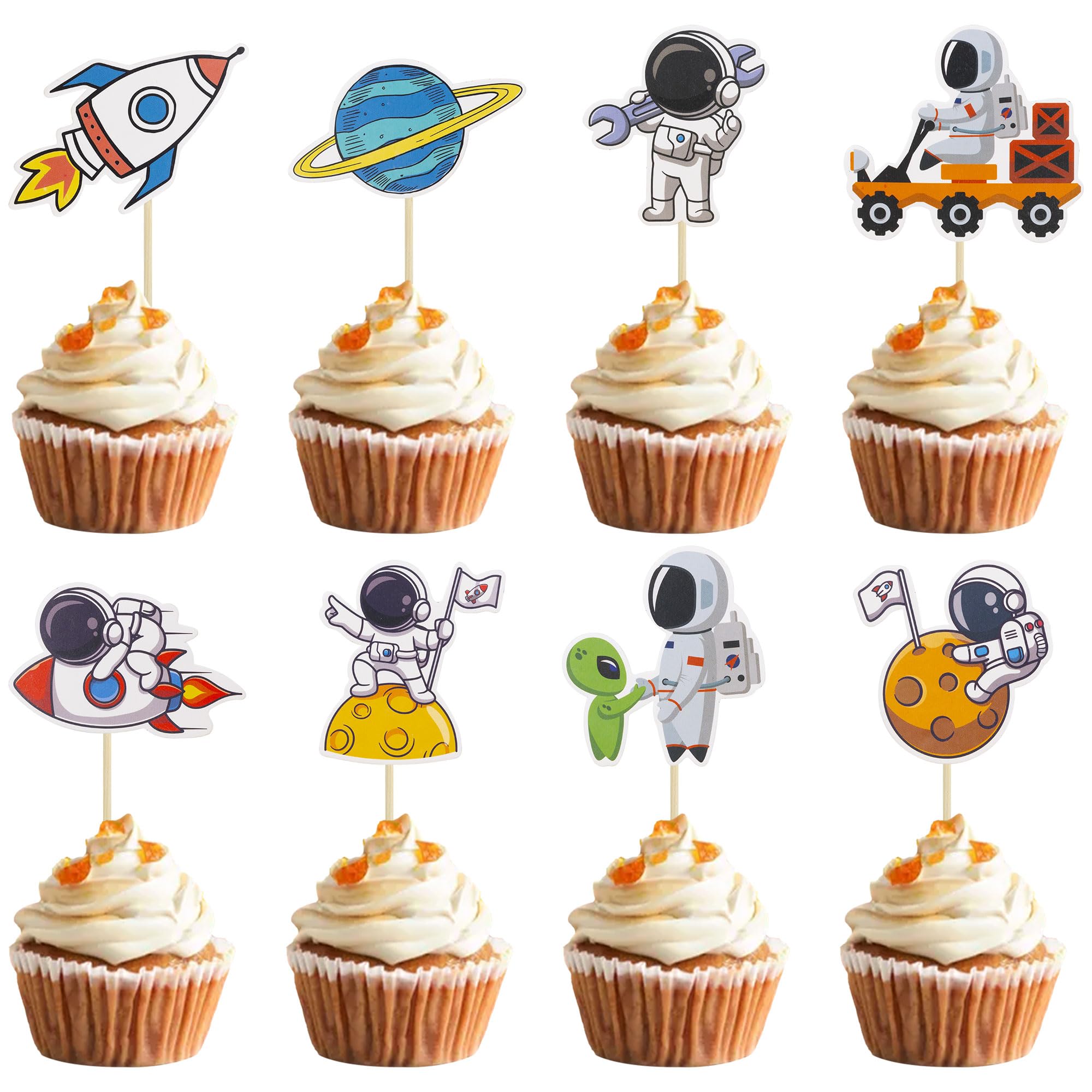 Gyufise 40Pcs Space Astronaut Cupcake Toppers Rocket Planet Trip to the Moon Cupcake Picks Decorations for Baby Shower Boys Girls Birthday Outer Space Themed Party Cake Decorations Supplies …