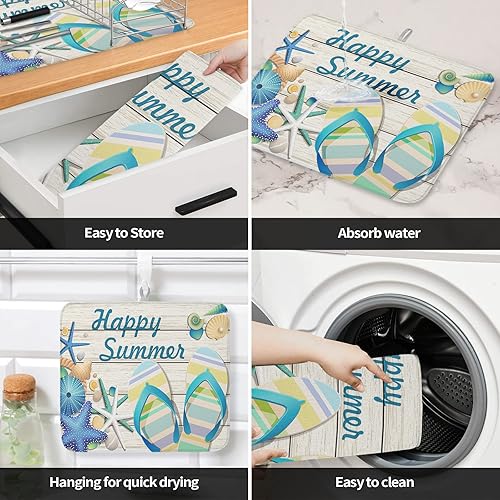Miniatura 4 de Beach Slipper Happy Summer - Tapete de secado de platos para encimera de cocina, almohadillas de microfibra, tapete de secado de botellas de platos,