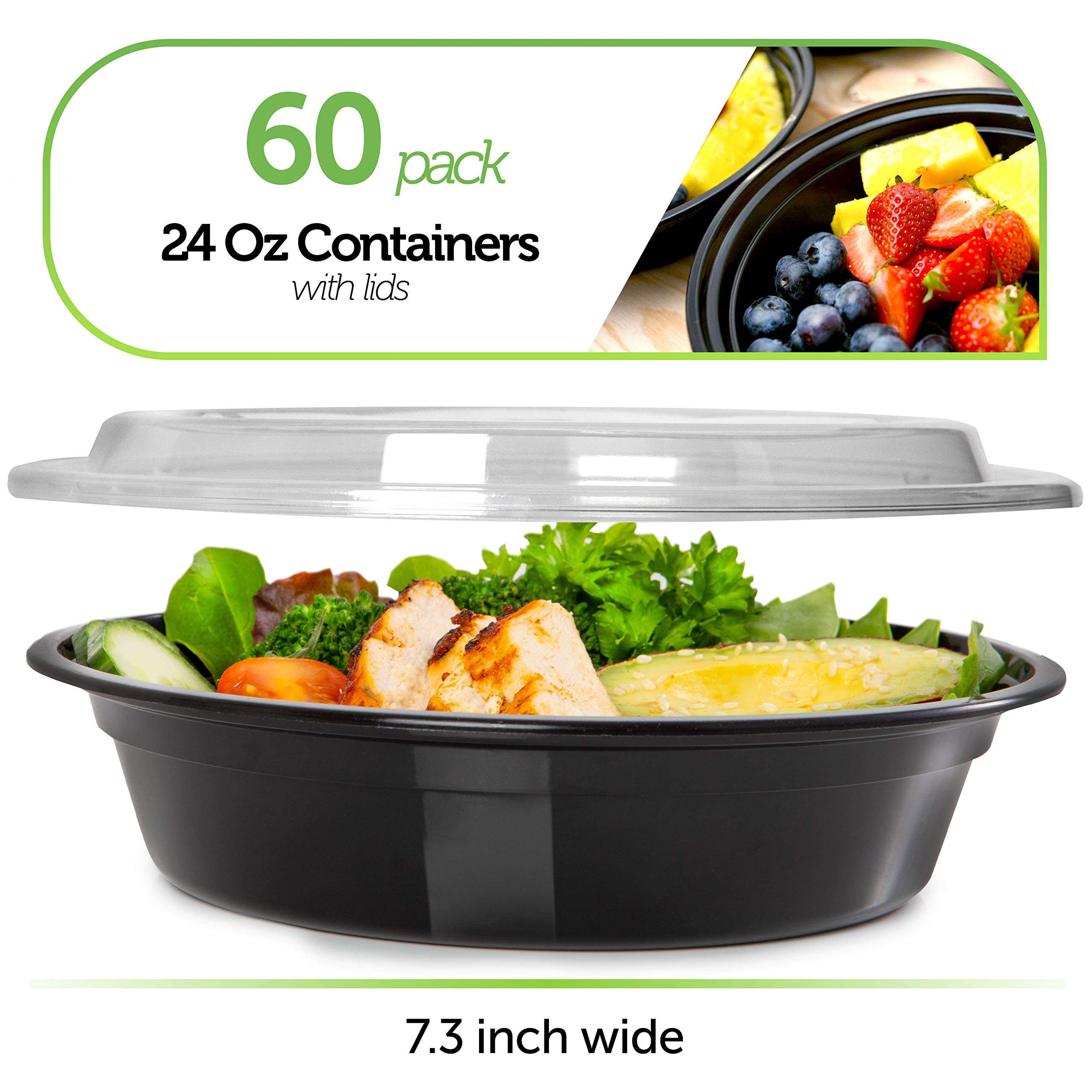 Meal Prep Containers - Reusable Plastic Containers with Lids - Disposable Food Containers Meal Prep Bowls - Plastic Food Storage Containers with Lids - Lunch Containers by Prep Naturals, 60 Pack