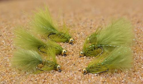6 Ct - Mosca de cabeza de plantilla de tungsteno Micro Olive Wooly Bugger - Euro ninfa - Hanak Hook