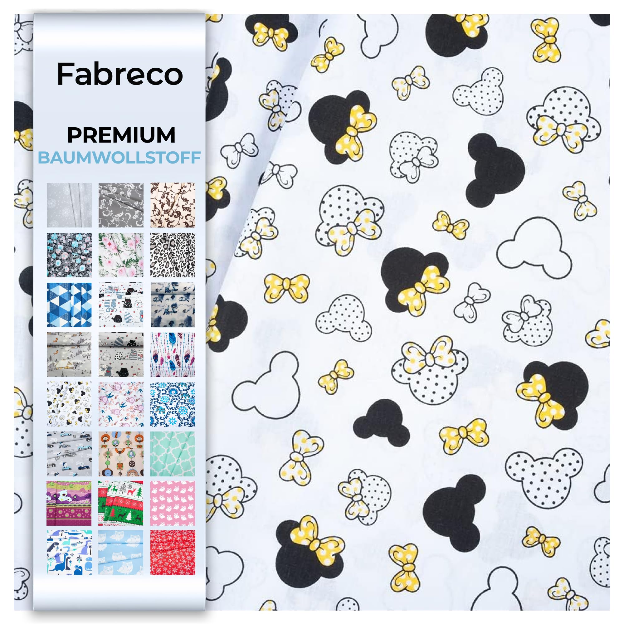 Fabreco - 100% Premium Baumwollstoff Meterware 50x160cm - gelbe Schleifen | 220 g/lfm – Weich, langlebig & hautfreundlich | Stoffe Zum Nähen & Dekoration | Stoff Meterware - Fabric