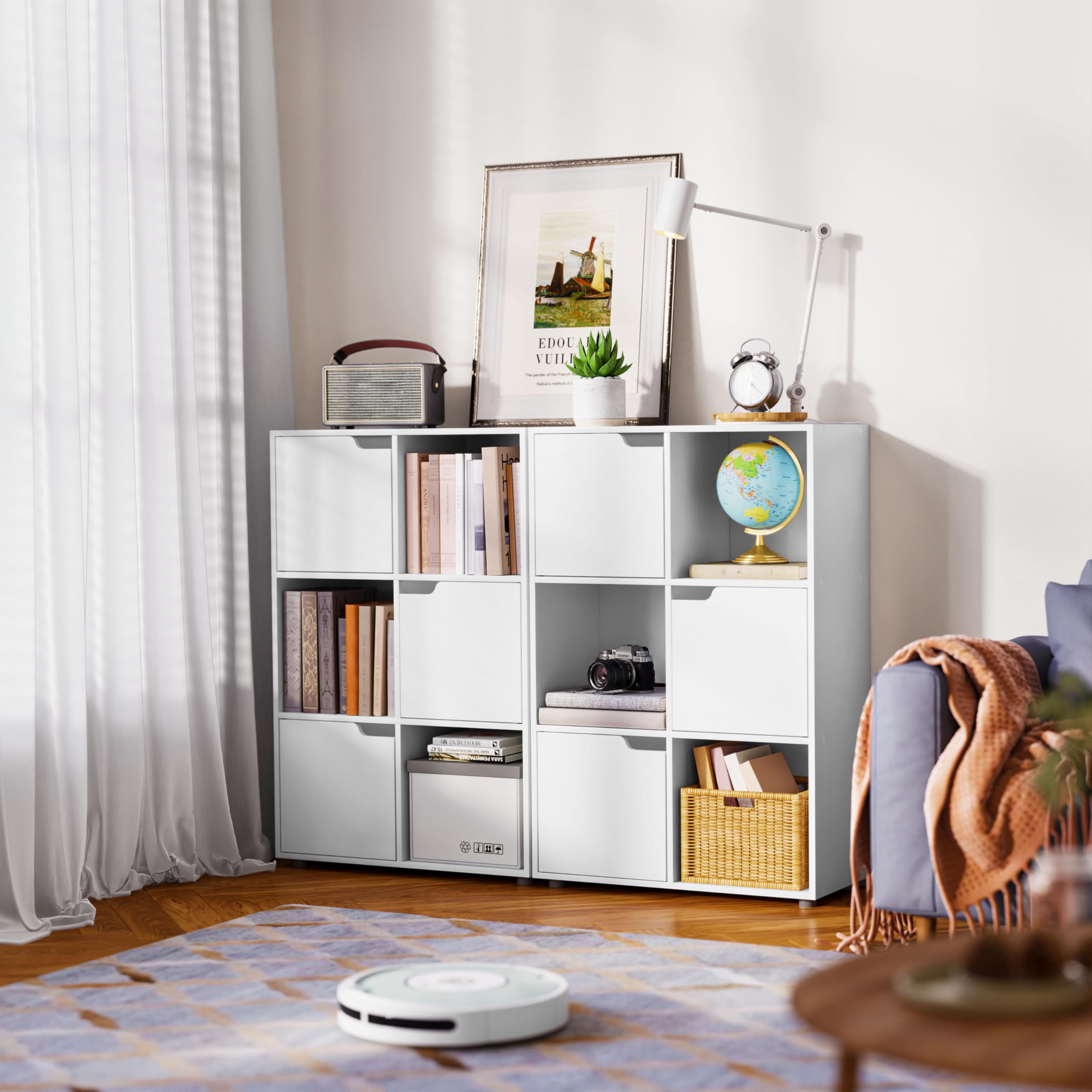 WOLTU Bücherregal mit 3 Türen und 6 Fächer, 59,6 x 91 x 29 cm (B x H x T)