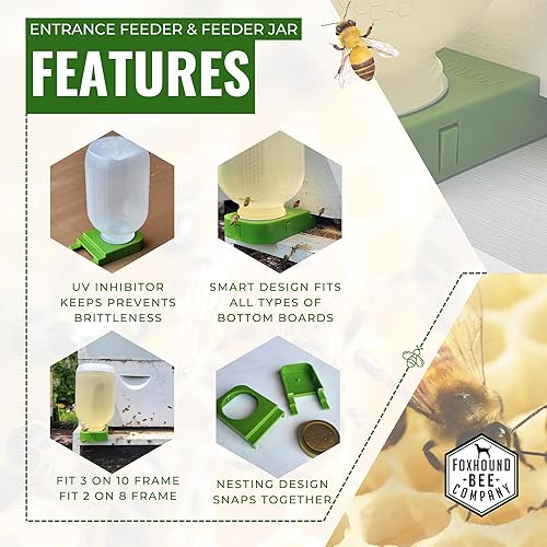 Miniatura 3 de Foxhound Bee Co Alimentador de abeja de miel para apicultura con alimentador de entrada de plástico y botella extra grande de medio galón para