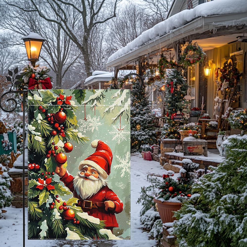 Winter Gnome Snowflake Christmas Garden Flag for Outside, Xmas Ball Welcome Yard Flag 12x18 Inch Double Sided Burlap Holiday Farmhouse Outdoor Flag Home Decoration - Image 3