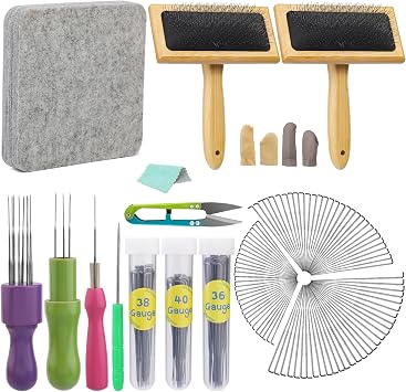 99 Pcs Needles Felting Tools with 2Pcs Wooden Wool Carders
