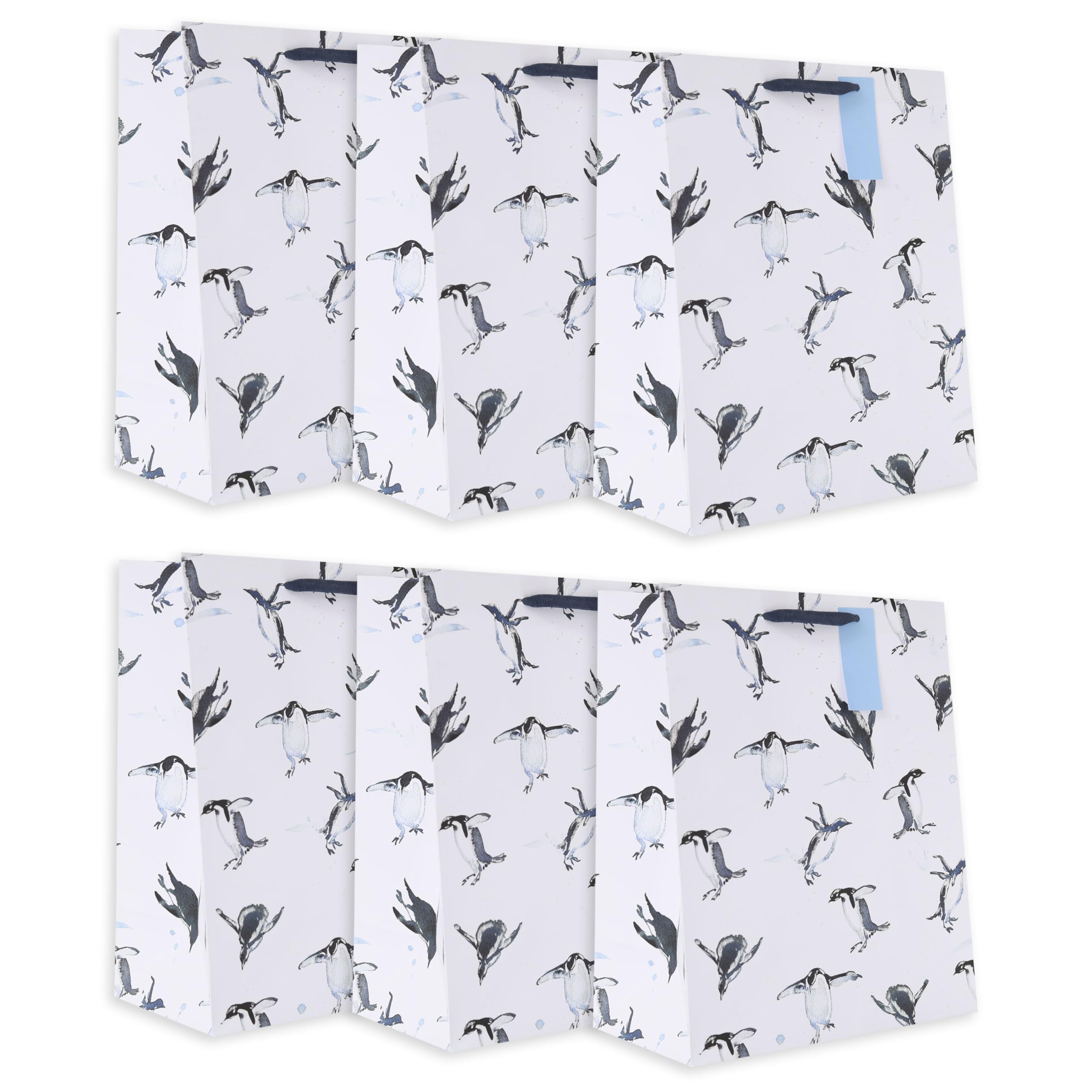 UK Greetings | Multipack of 6 Large Gift Bags for Christmas | Him/Her/Friend | For Christmas Gifts | Penguin Design | 26.7 x 33 x 13.7 cm