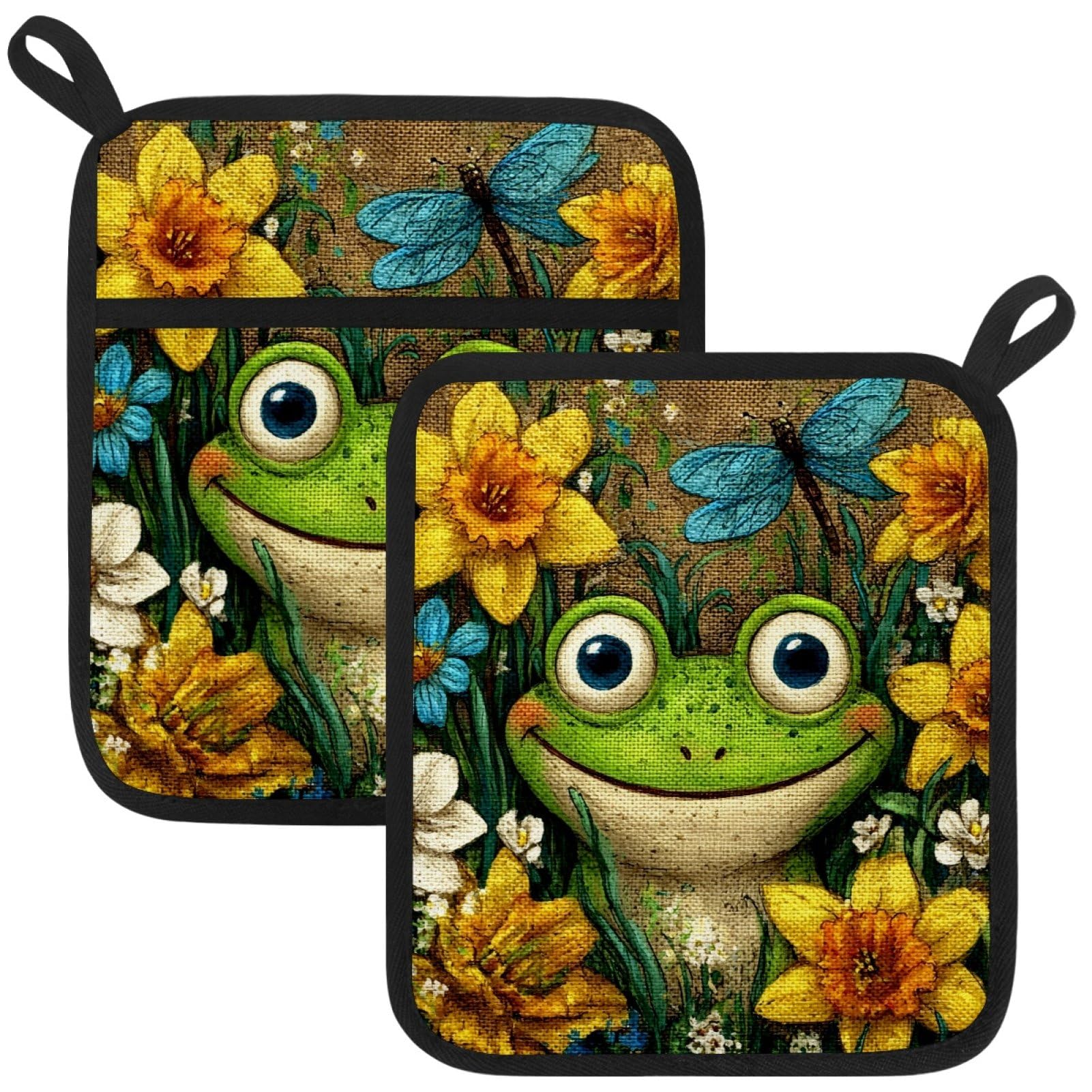 VAPOKF Frog Kitchen Hot Pot Holder, Pot Holders Heat Resistant Pot Holder with Pocket Heat Resistant Trivets for Hot Pans Cotton Pot Mitts for Kitchen Cooking Baking
