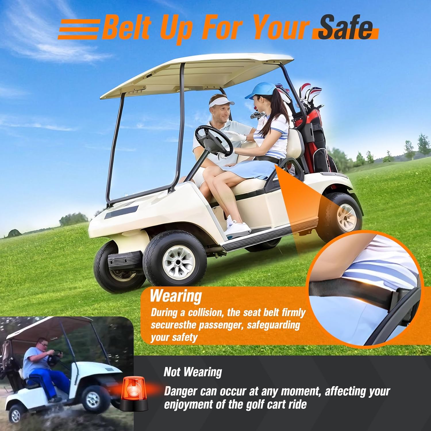 4PCS Golf Cart Seat Belts Kit for Club Car, EZGO, Yamaha Carts, 42" Retractable Universal Seat Belts Kit for Most People, Street Legal Seat Belt Golf Carts Front&Rear Seat (Without Bracket)