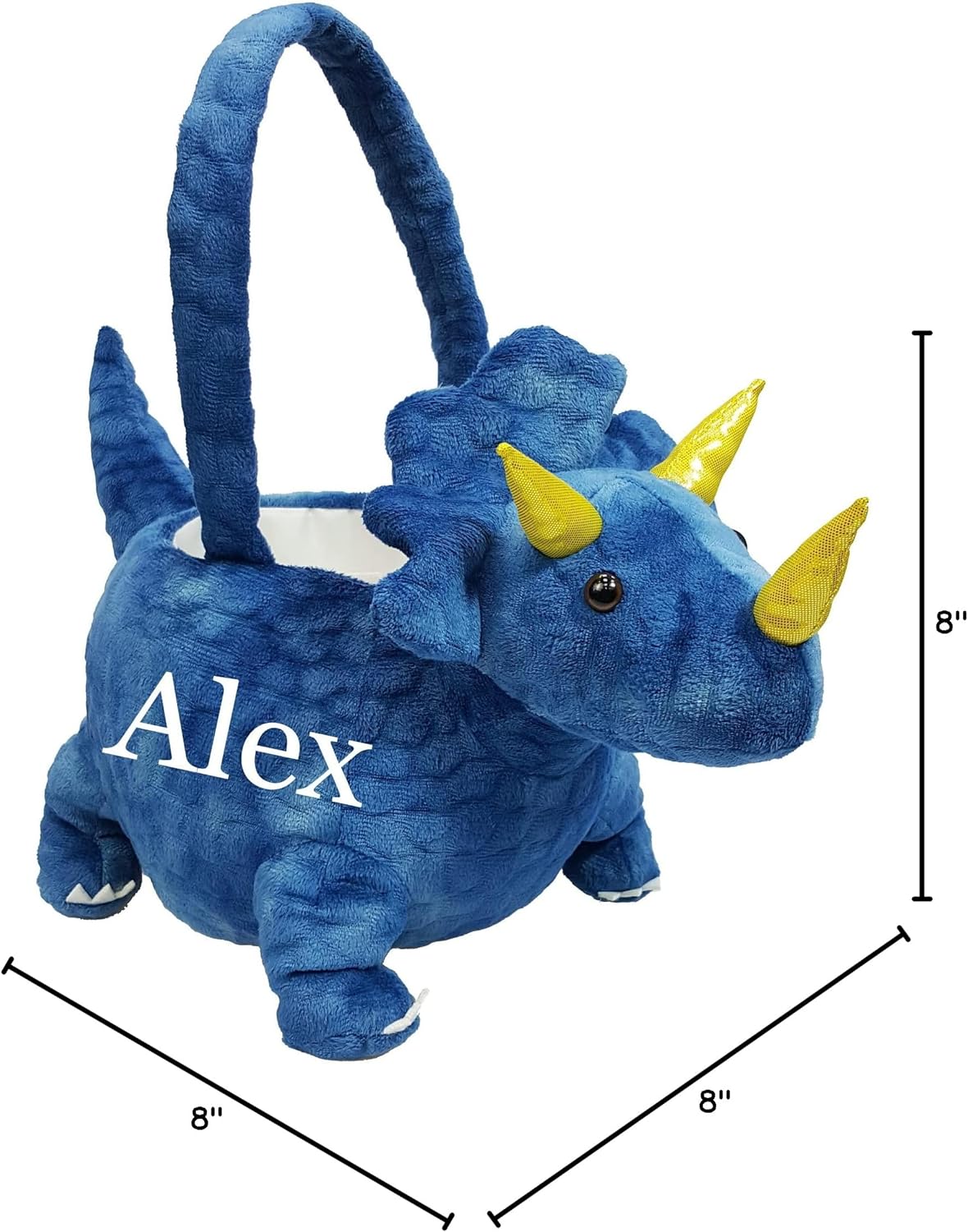 Personalized 3D Dark Blue Triceratops Easter Basket Custom Embroidered Name, Dinosaur Easter Egg Hunting Basket for Kids, Perfect Candy & Gift Bucket for Easter, Halloween & Birthday