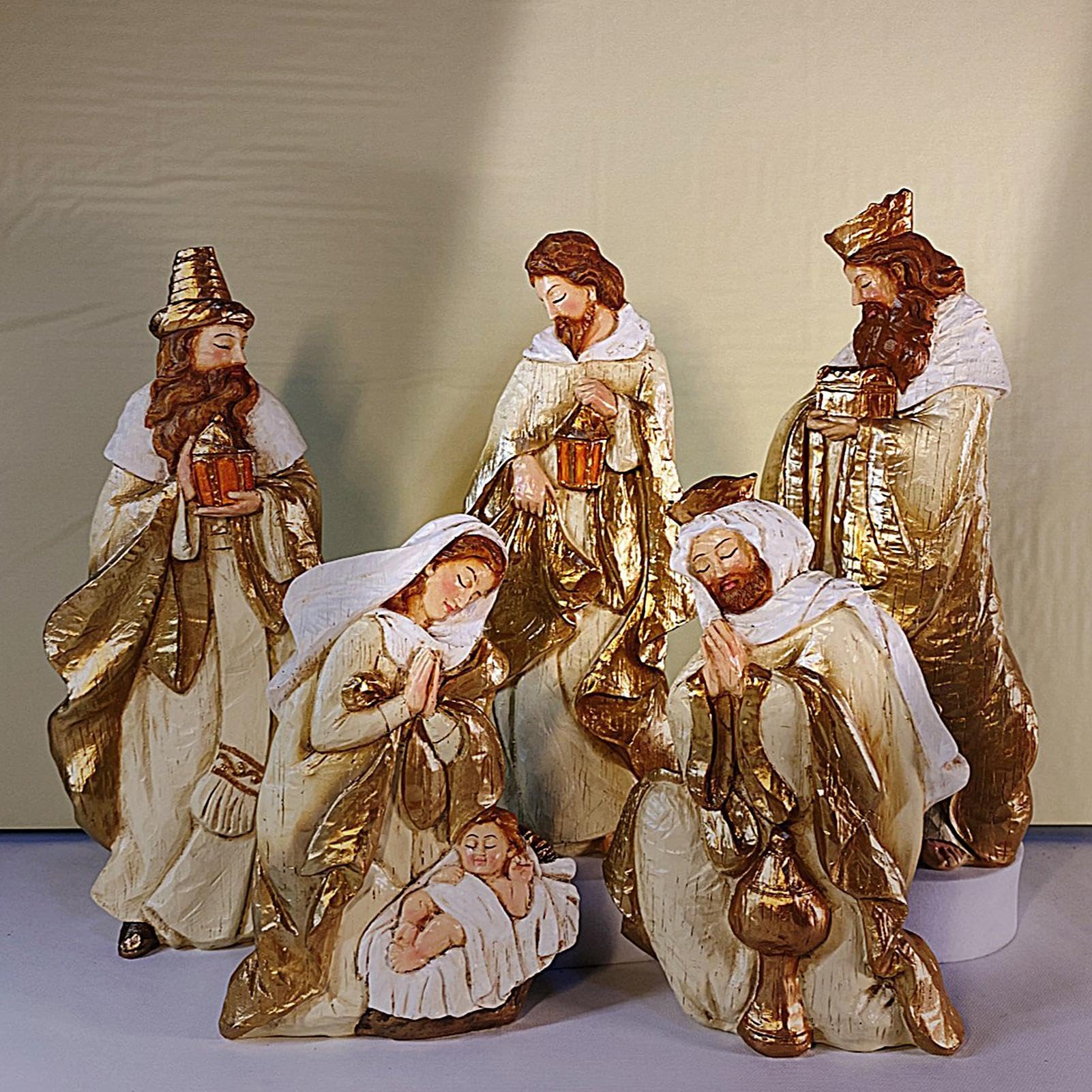 Set Scena Della Natività 5 Pezzi Statuina Della Sacra Famiglia In Resina | Statuine Religiose Per Il Natale Le Feste La Casa La Chiesa Il Tavolo La Scrivania La Mensola Lo Scaffale Il