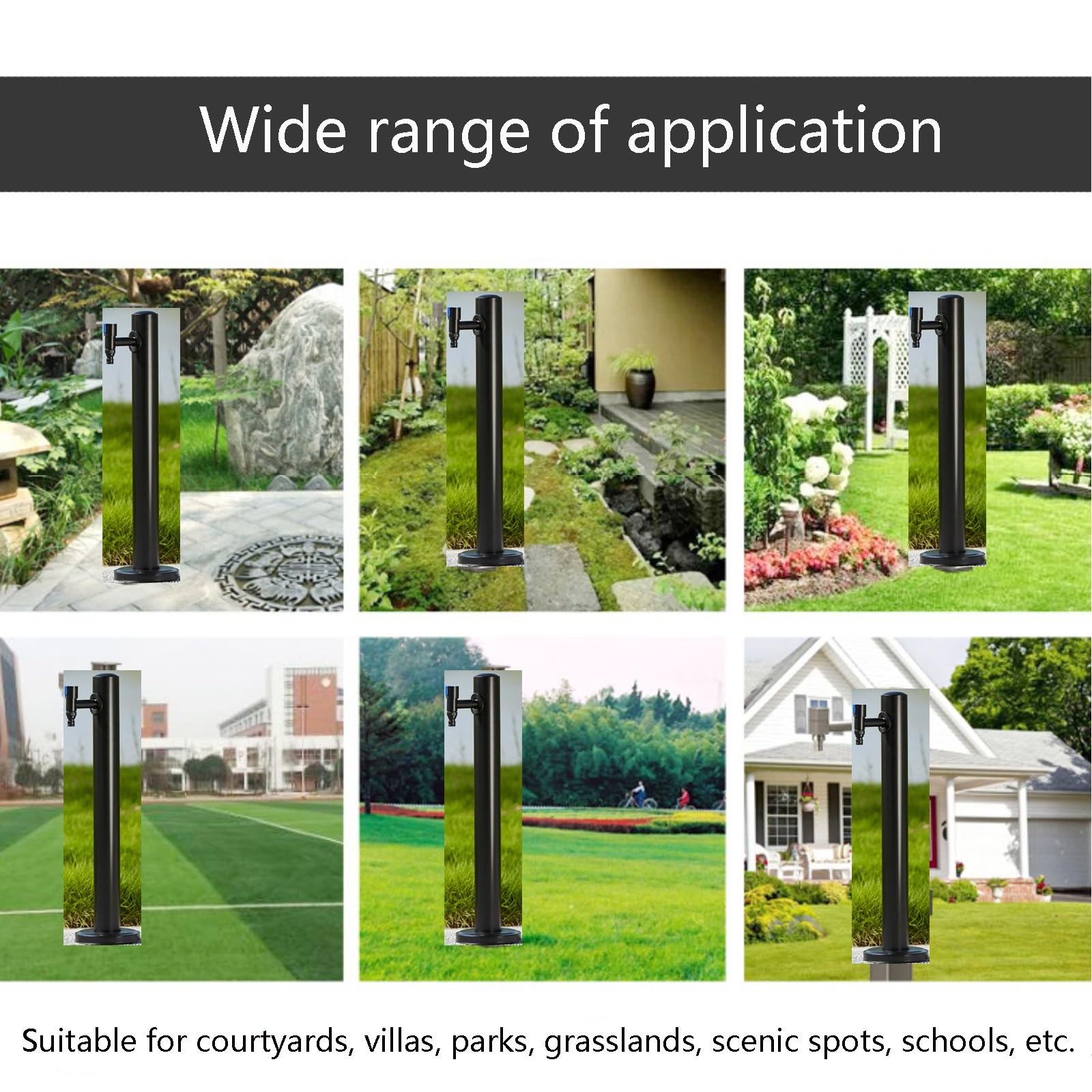 XBTGS Colonna d'acqua da giardino in acciaio inox con doppio rubinetto, rubinetto verticale antigelo per esterni per cortili e giardini, supporto resistente per un comodo accesso e, B