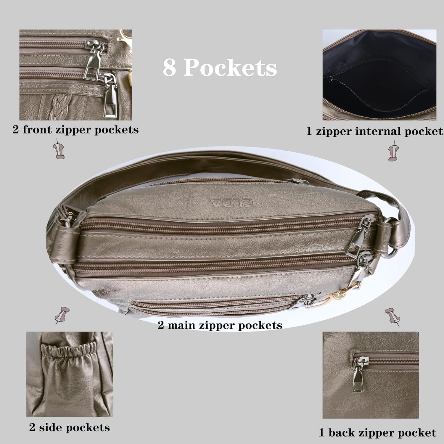 ELDA Purses for Women Pocketbooks Soft PU Leather Ladies Crossbody Purse Multi Pocket Shoulder Bag - Image 6
