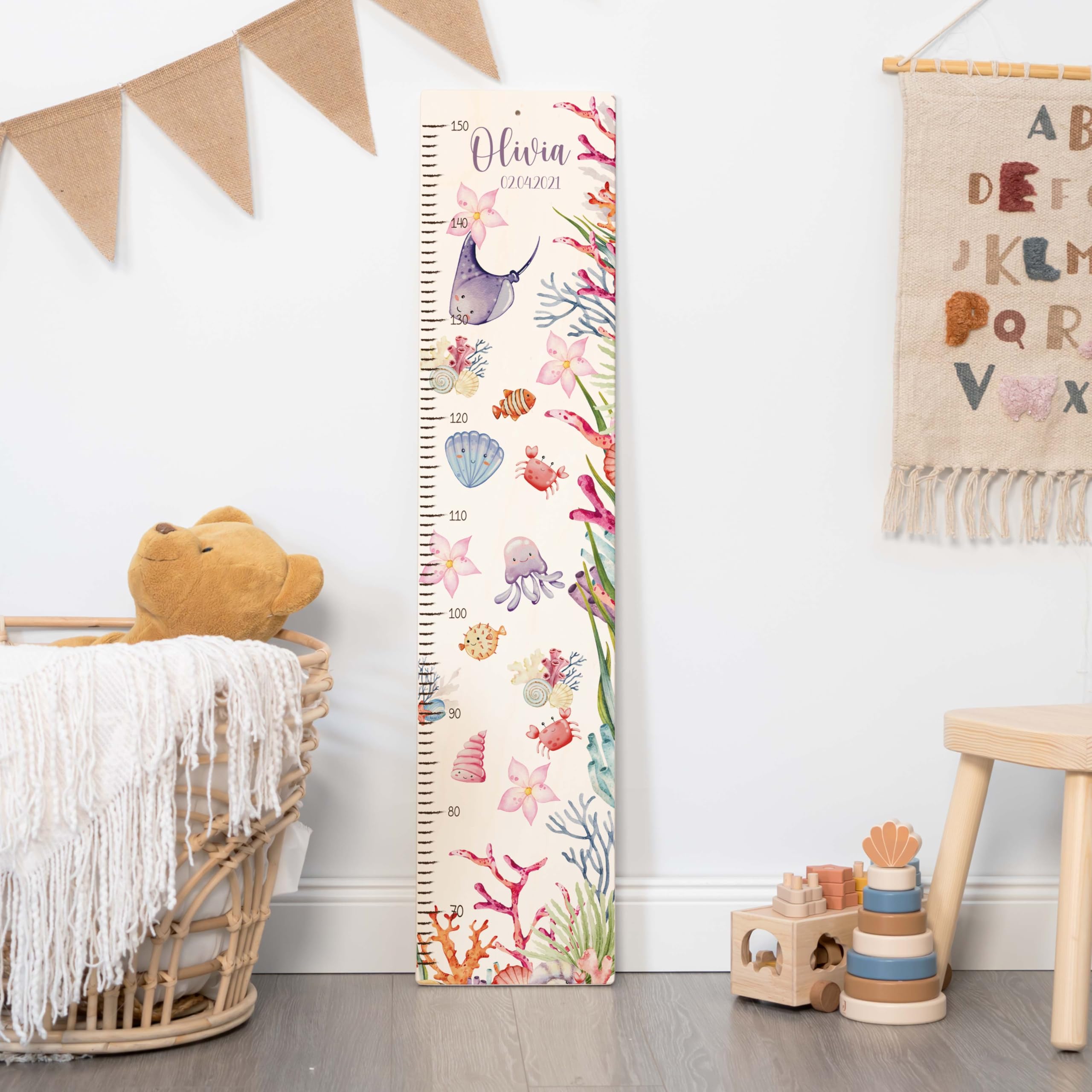 Personalisierte Messlatte Kinder 70-150 cm - Einzigartige Kinderzimmer Deko Mädchen und Jungen, Größenmesser Kinder mit Namen