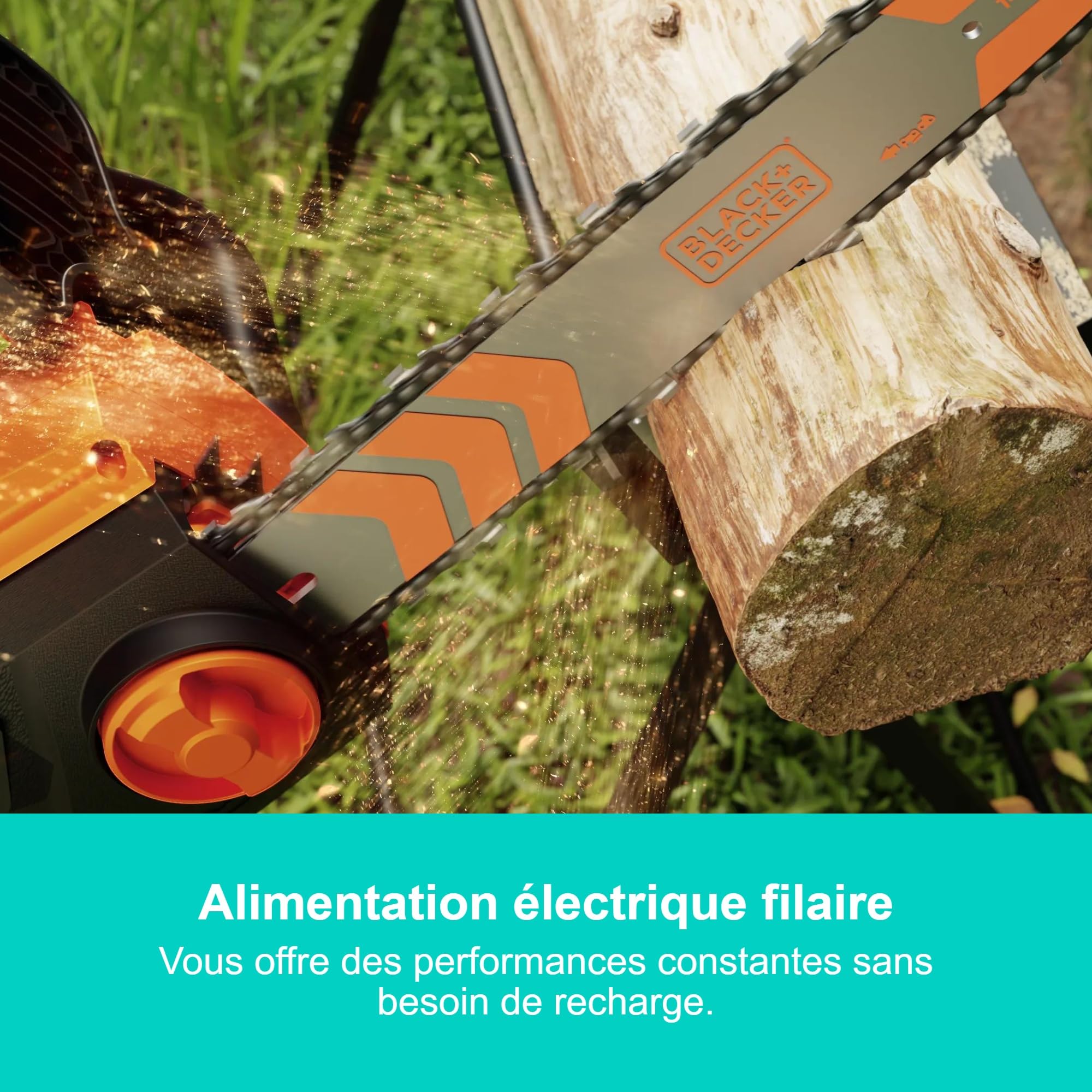 BLACK+DECKER Tronçonneuse électrique filaire 1800W 35cm avec frein de chaîne, BECS1835-QS