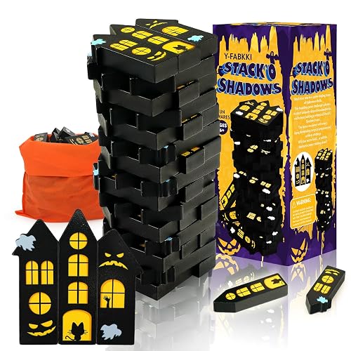 Halloween Wooden Blocks Stacking Games, Haunted Castle Theme Tumbling Tower