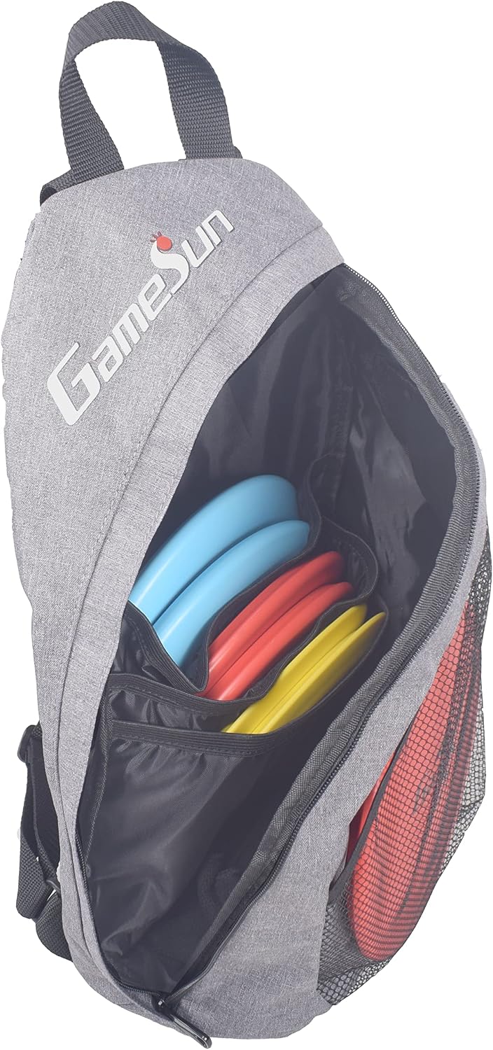 DISC Golf Set Includes 1pc Heavy Duty Nylon Backpack Bag, 2pcs Drivers, 2pcs Mid-Ranges, 2pcs Putters, 1pc Mini Disc Marker, 1pc 12”x12” Embroider Logo Black Towel and 1pc Gift Color Box