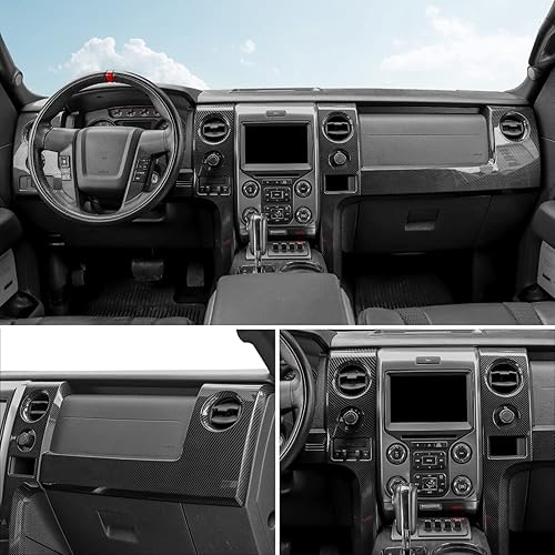 Miniatura 7 de para F150 Kit de molduras interiores de fibra de carbono, cubierta del panel de instrumentos y interruptor de faro delantero bisel cubierta para